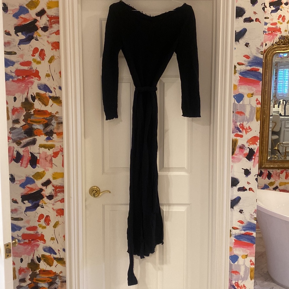 Black raw edge with slit summer dress